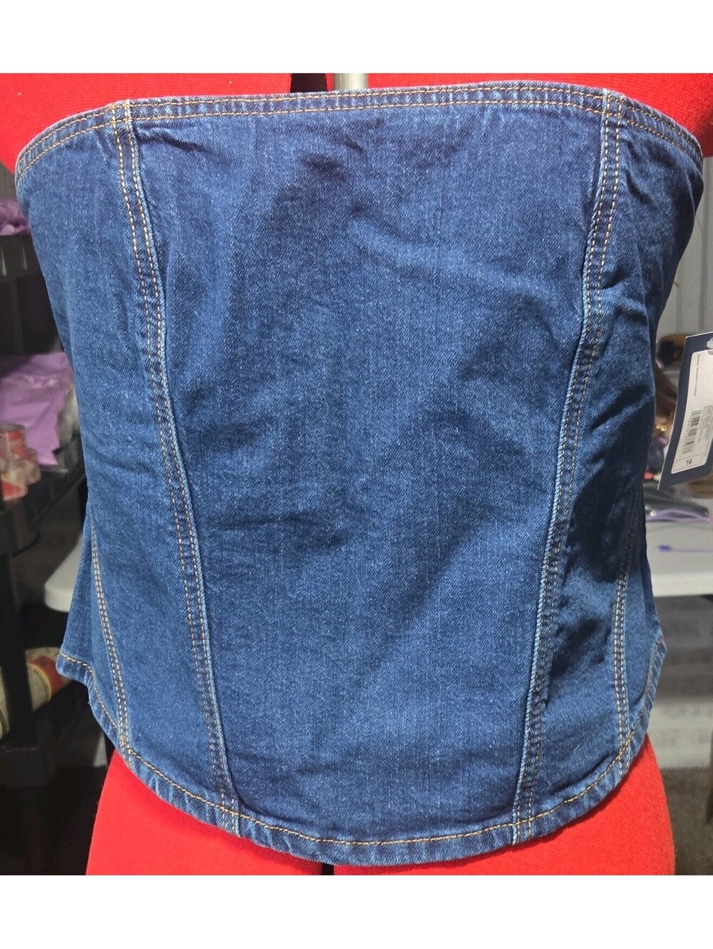 Universal Thread Strapless Denim Corset Top Blue Zip Zipper Accent Size 14